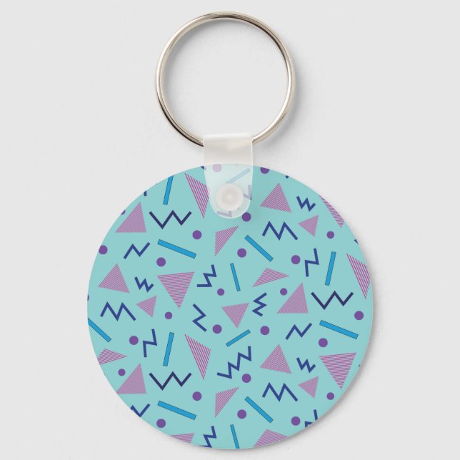 Porte-clés 80s 90s style Memphis géométrique bleu   (Recto)