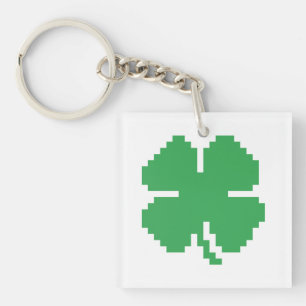 Porte-clés 8 bits Pixel Lucky Four Leaf Clocher