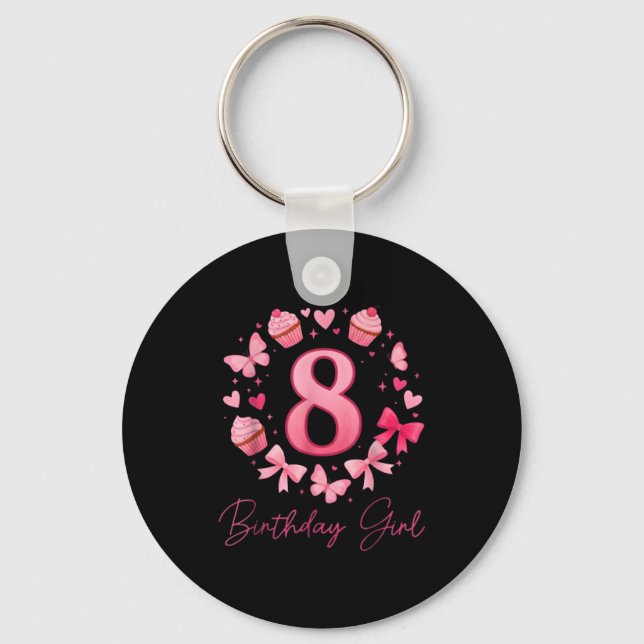 Porte-clés 8th Birthday Girl Aesthetic Coquette Bow  (Recto)
