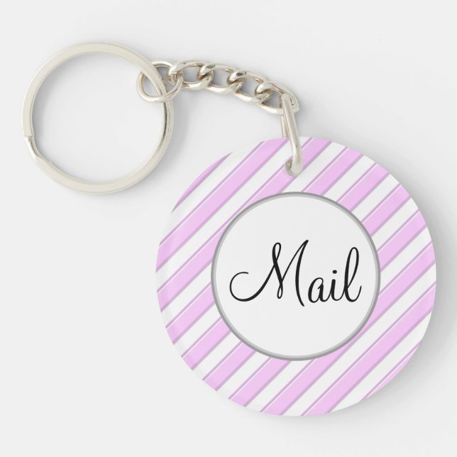 Porte-clés à clé de boîte aux lettres rayé rose et (Devant)