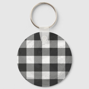 Porte-clés à damiers Plaid Noir Et Blanc