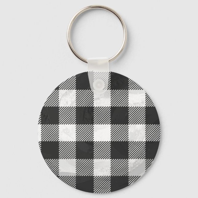 Porte-clés à damiers Plaid Noir Et Blanc (Recto)