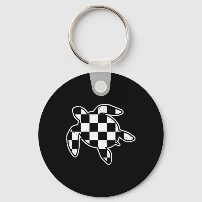 Porte-clés à damiers Sea Turtle Jour des terres Course Voitur (Recto)