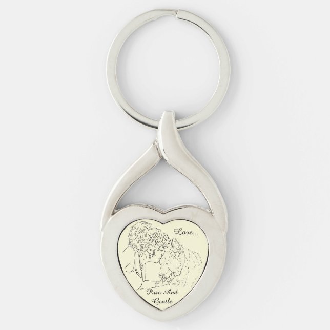 Porte-clés A. loving drawing of girl kissing akita (Devant)