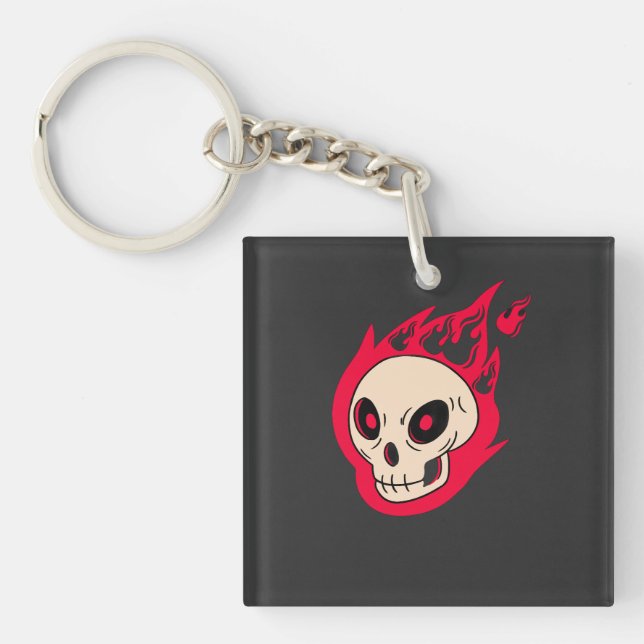 Porte-clés à motif de crâne en feu (Devant)