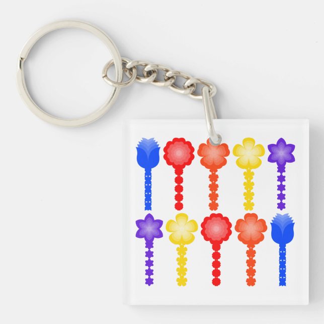 Porte-clés à motif de fleurs abstraites vibrantes (Devant)