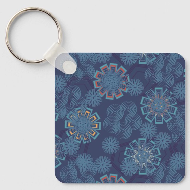 Porte-clés à motif floral indigo (Recto)