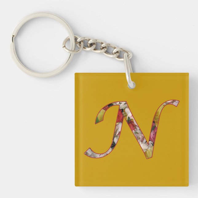 Porte-clés à motif floral Monogramme N (Devant)