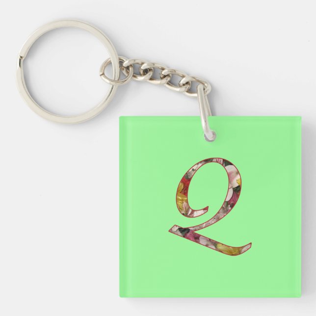 Porte-clés à motif floral Q Monogramme (Devant)