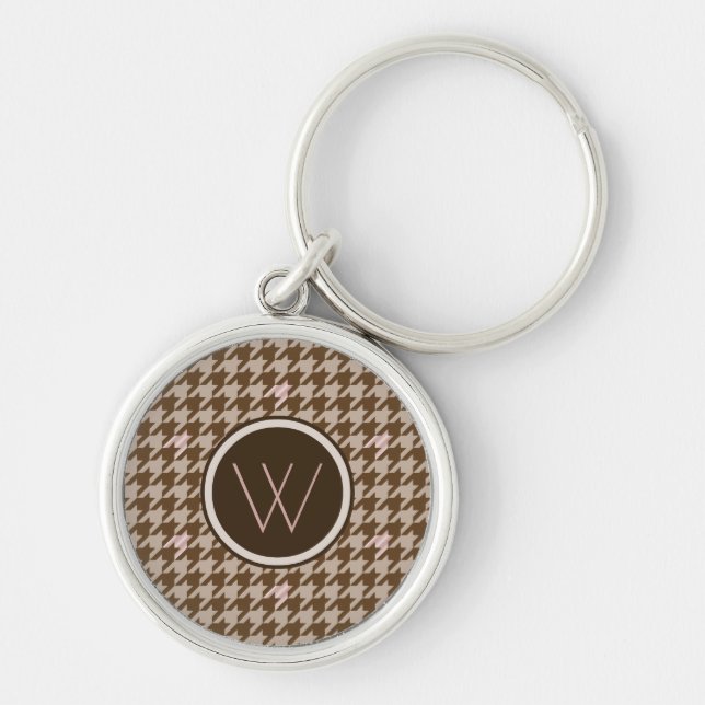 Porte-clés à motif Houndstooth Brun avec accent de (Devant)
