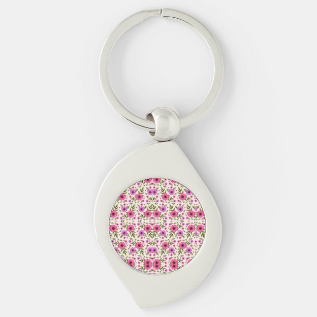 Porte-clés A silver teardrop keychain with a round pink (Devant)