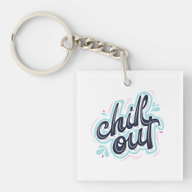 Porte-clés à typographie rétro "Chill Out" (Devant)