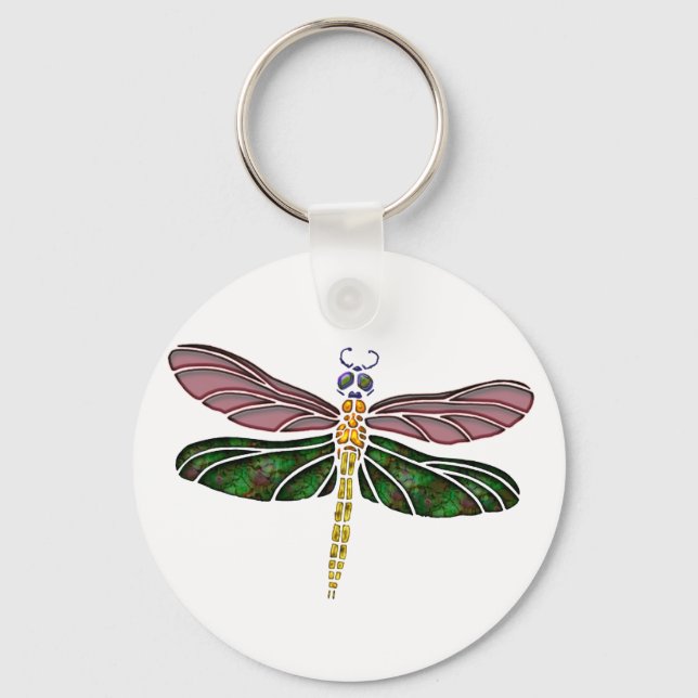 Porte-clés Abalone Shell & Stained Glass Dragonfly (Recto)
