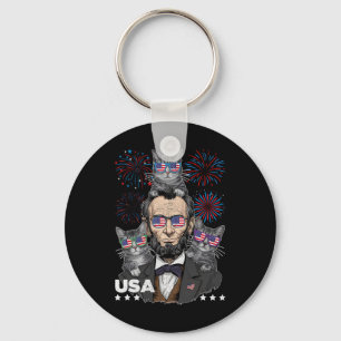 Porte-clés Abe Lincoln amateur de chats drôle 4 juillet indép