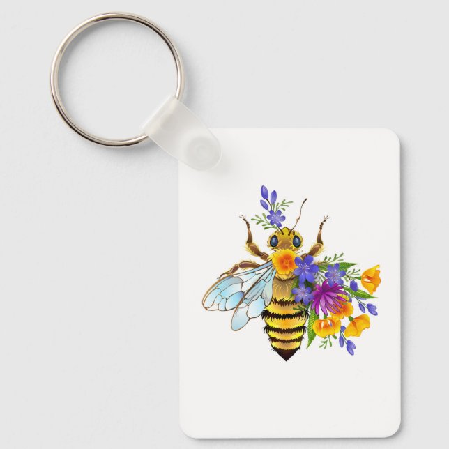 Porte-clés Abeille à fleurs avec des plantes sauvages (Recto)
