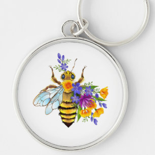 Porte-clés Abeille à fleurs avec plantes sauvages
