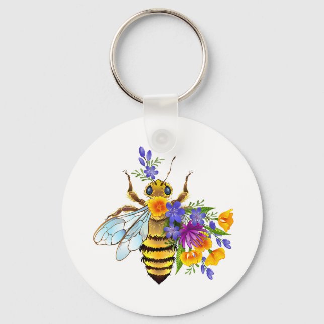 Porte-clés Abeille à fleurs avec plantes sauvages (Recto)