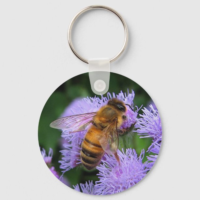 Porte-clés Abeille de miel sur Ageratum violet Porte - clé (Recto)