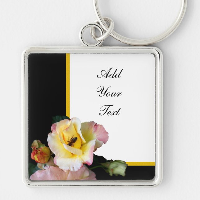 Porte-clés Abeille sur roses rose jaune Fleurs (Devant)