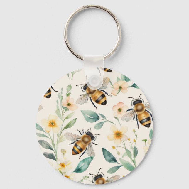 Porte-clés Abeilles et fleurs - Crème Floral Miel Motif (Recto)