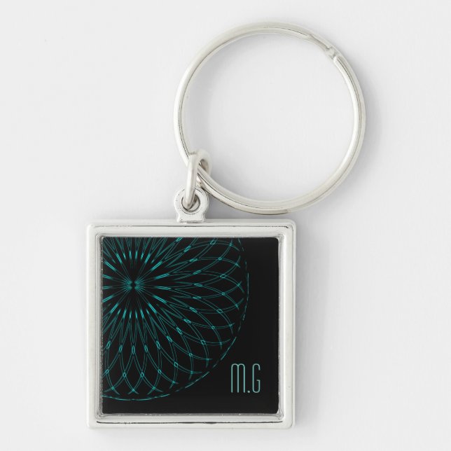 Porte-clés Abstract Blue Geometric Graphic Black Monogram (Devant)