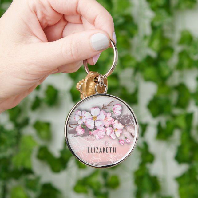 Porte-clés Abstract Cherry Blossoms Premium Round Keychain (Main)
