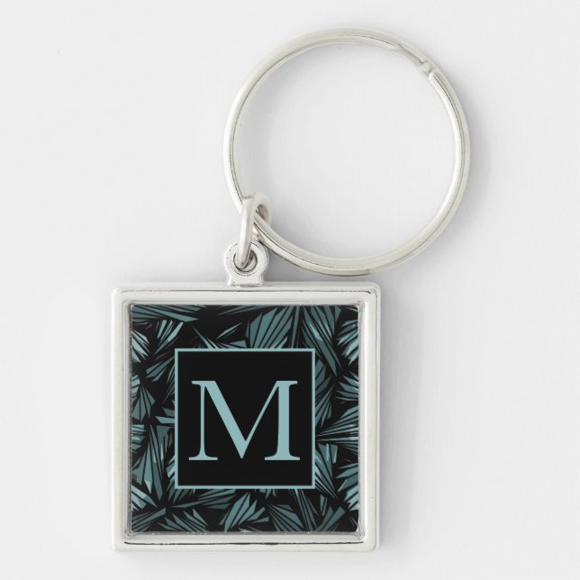 Porte-clés Abstract Shattered Glass Blue Pattern Monogram (Devant)