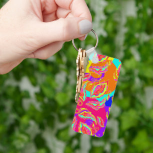Porte-clés abstrait,couleur,motif, indien,mandala,rose,