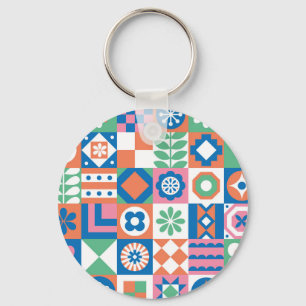 Porte-clés Abstrait Floral Scandinavian Folk Motif
