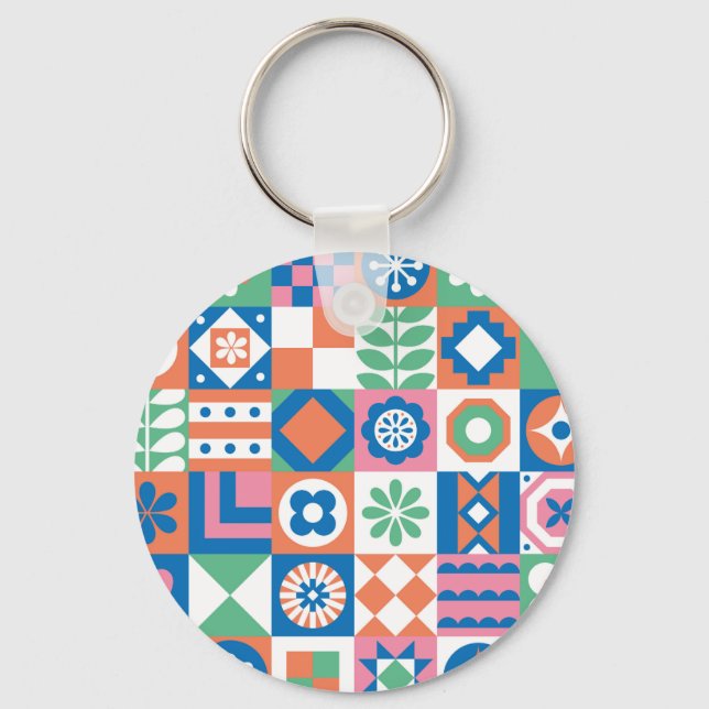 Porte-clés Abstrait Floral Scandinavian Folk Motif (Recto)