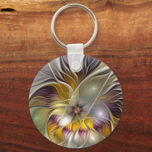 Porte-clés Abstrait Imaginaire coloré Fleur moderne Fractal