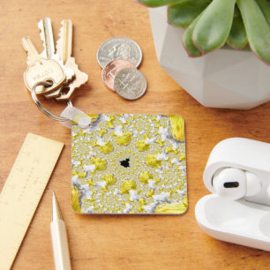 Porte-clés Abstrait jaune doré symétrique fractal