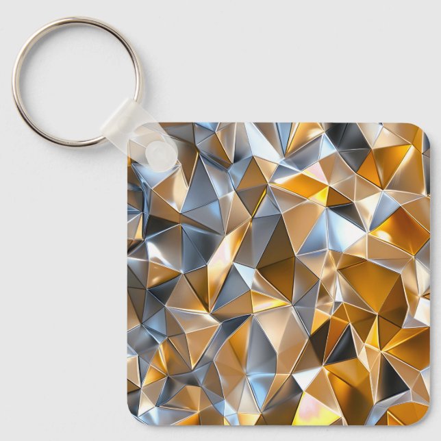 Porte-clés Abstrait Métallique Moderne Or Argent Géométrique (Recto)