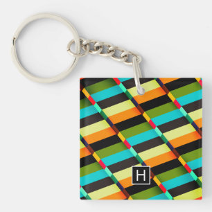 Porte-clés Abstrait Moderne Coloré Rayures & Monogramme