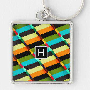 Porte-clés Abstrait Moderne Coloré Rayures & Monogramme