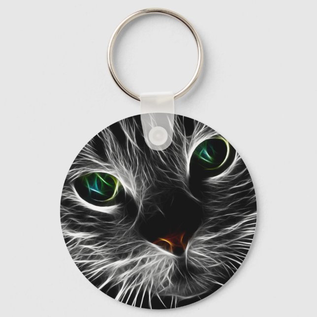 Porte-clés Abstrait Visage Kitty blanc | Fractal Kitty (Recto)