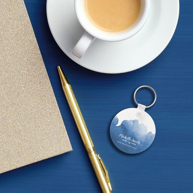 Porte-clés Abstraite couleur d'aquarelle bleu maquiller l'art (Créateur téléchargé)