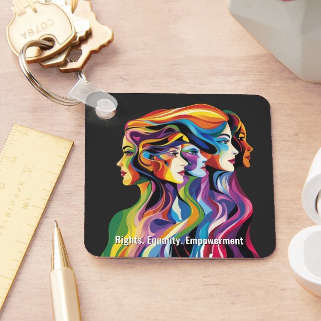 Porte-clés Abstraite couleur face à la Journée des Femmes | I (Abstract Colorful Faces Women's Day | IWD Keychain)