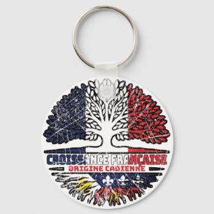 Porte-clés Acadien Cajun France Arbre Drapeau