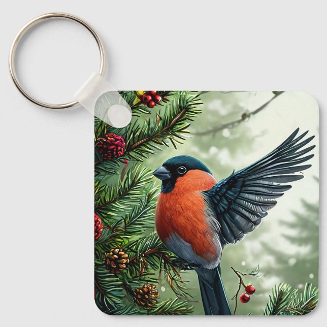 Porte-clés 🎁 Accent d'oiseau d'hiver pour sacs et clés 🐦 (Recto)