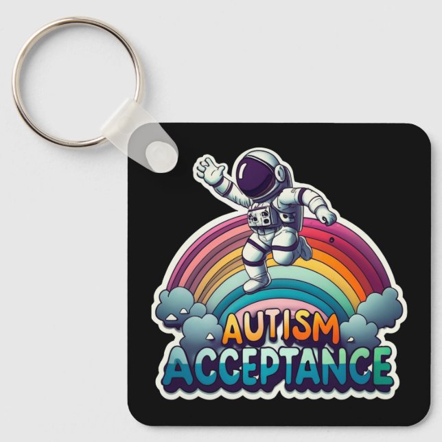 Porte-clés Acceptation de l'autisme Astronaut arc-en-ciel (Recto)