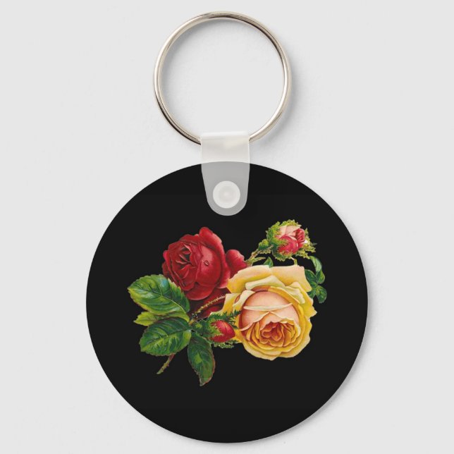 Porte-clés Accessoires imprimés rose - noir, rouge, art vinta (Recto)