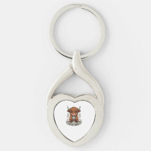 Porte-clés Accro au café Vache des Highlands Mignonne Gravure