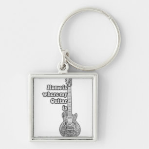 Porte-clés Accueil où se trouve ma guitare. vintage noir & bl