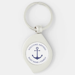 Porte-clés Accueil personnalisé à bord ancre nautique bleu bl