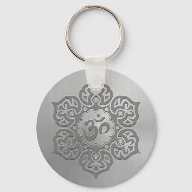 Porte-clés Acier inoxydable Effet floral Aum graphique (Recto)