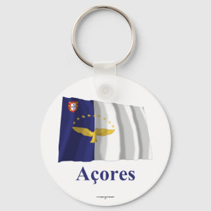 Porte-clés Açores brandissant un drapeau avec un nom en portu
