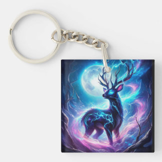 Porte-clés acrylique Cerf néon céleste et pleine l