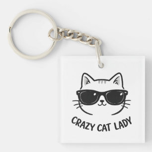 Porte-clés acrylique "Dame Chat Fou" hilarant