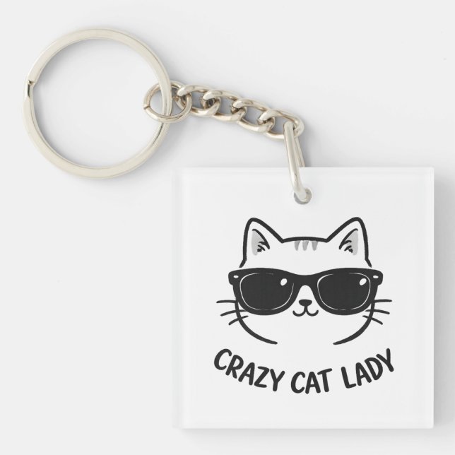 Porte-clés acrylique "Dame Chat Fou" hilarant (Devant)